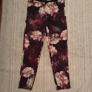 Pink and Black Floral Leggings with Stretchy Fit